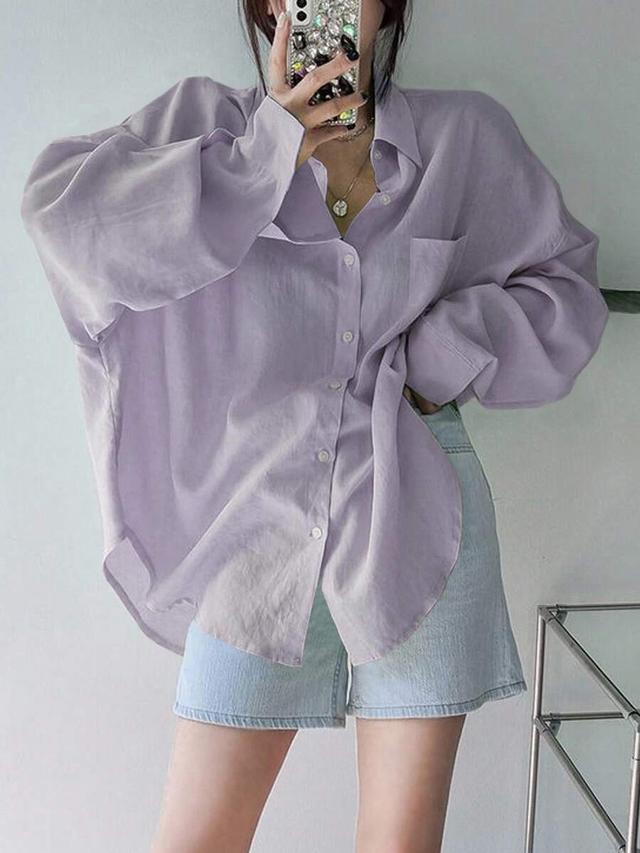 dazy women's solid color oversized turndown collar shirt