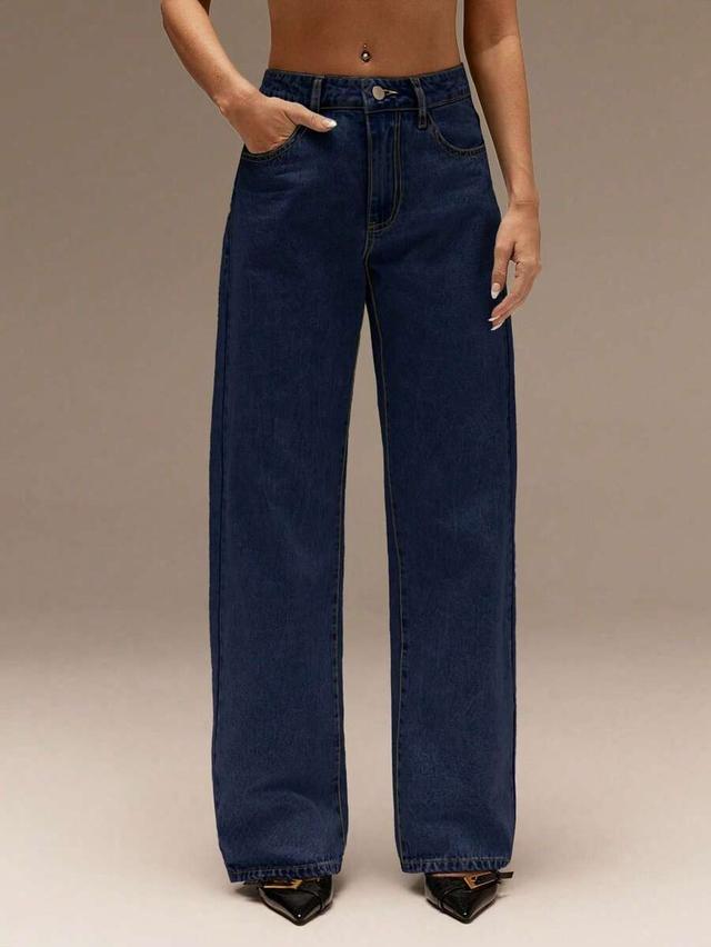 blue low rise baggy straight leg cowgirl jeans