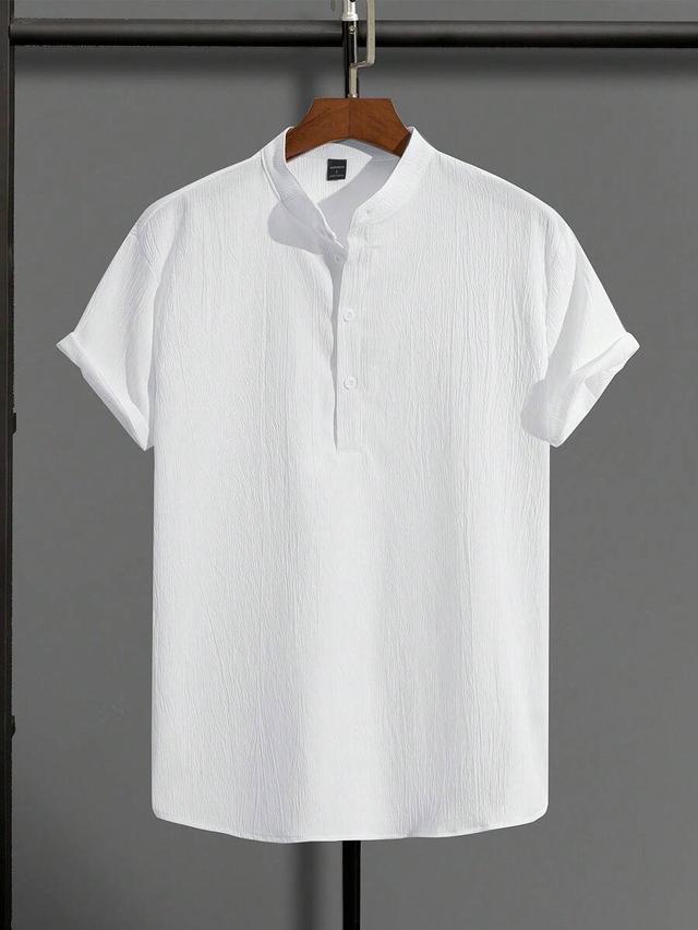 white half button short sleeve casual shirt