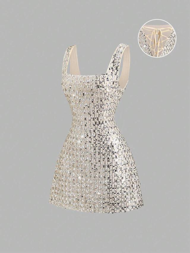 silver sequin embellished sleeveless mini dress