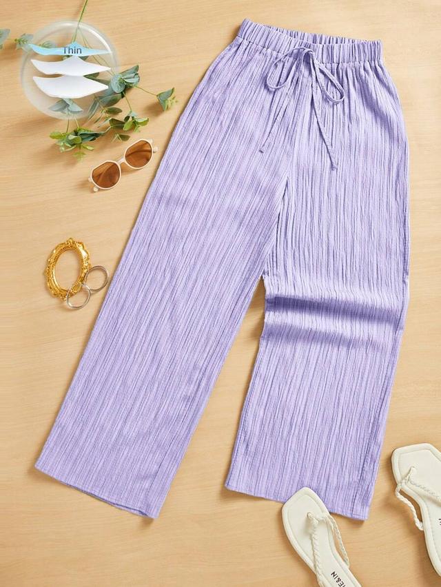 plain color textured wide leg casual pants