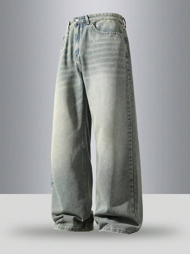 vintage distressed wide leg loose straight blue jeans