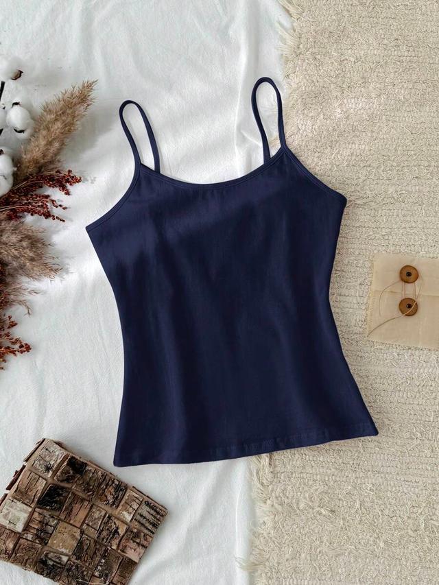 tseoso casual minimalist navy cotton tank top