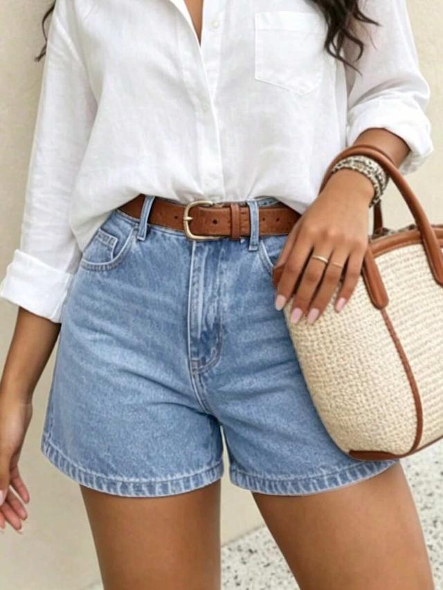 petite ladies washed blue denim shorts