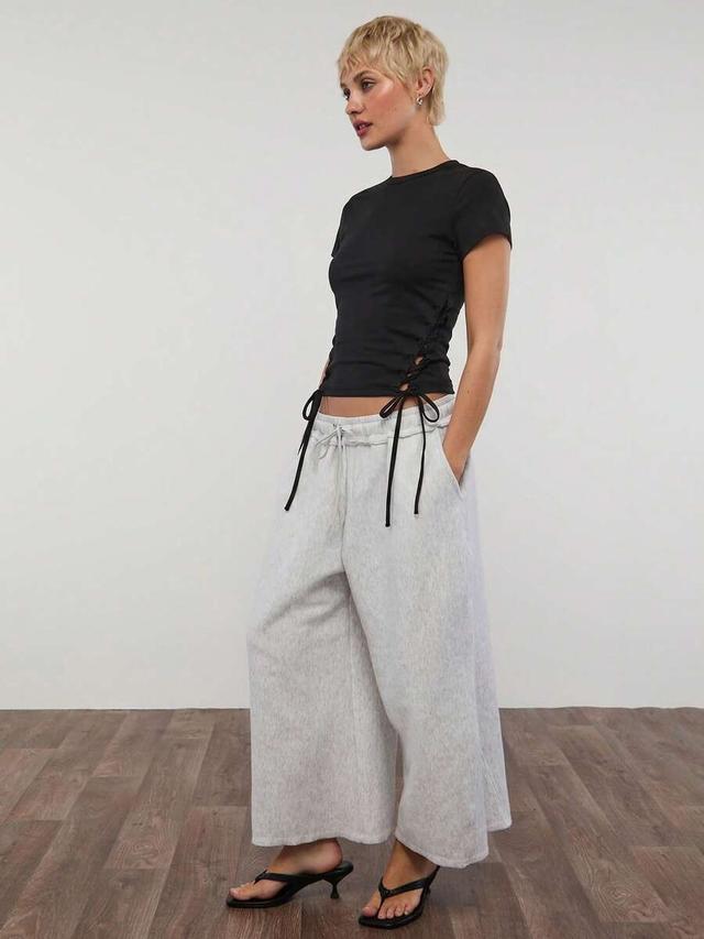 grey marl low rise baggy cropped joggers