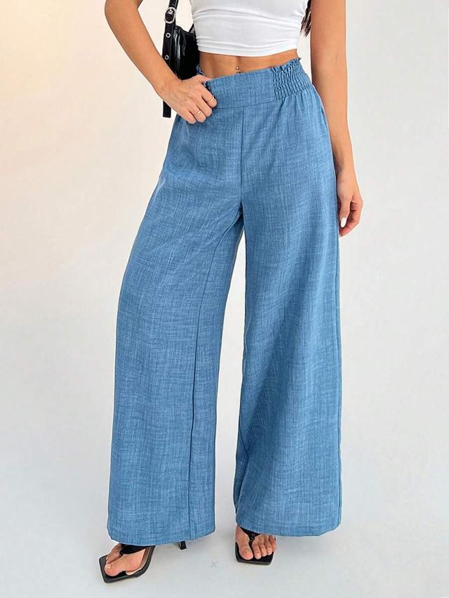 dusty blue linen blend wide leg trousers