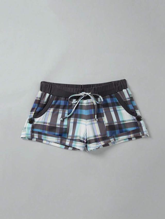 flirla women's fashionable multi-color plaid casual vacation shorts