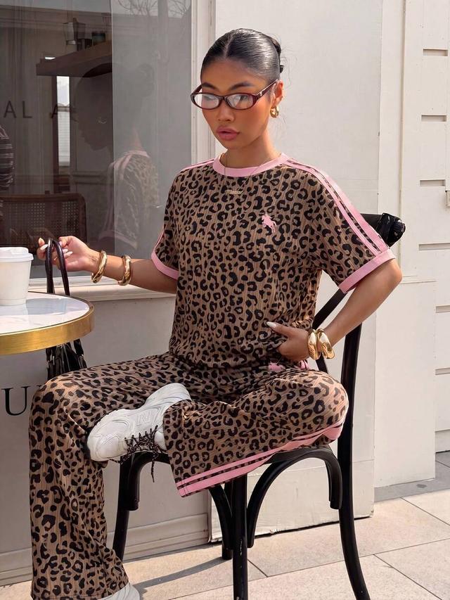 leopard print short sleeve casual lounge set
