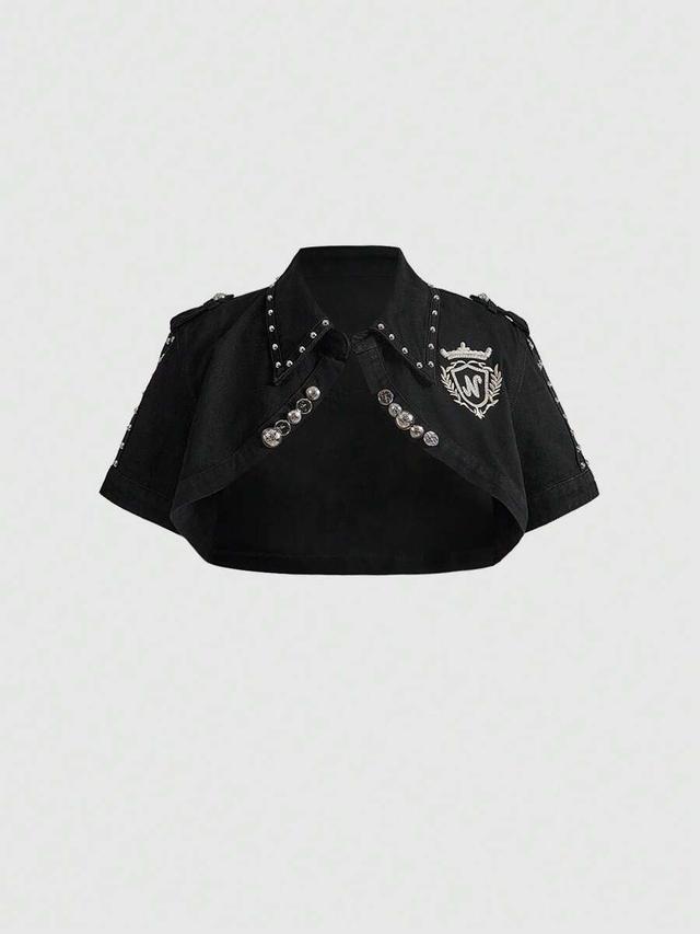 black denim cropped short sleeve punk jacket