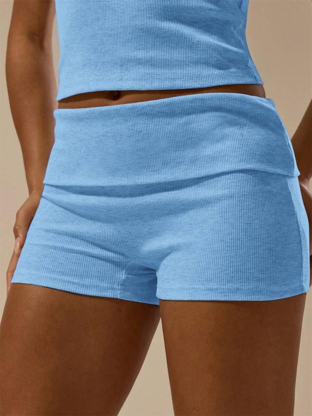 musera essentials rib fold over waist mini shorts