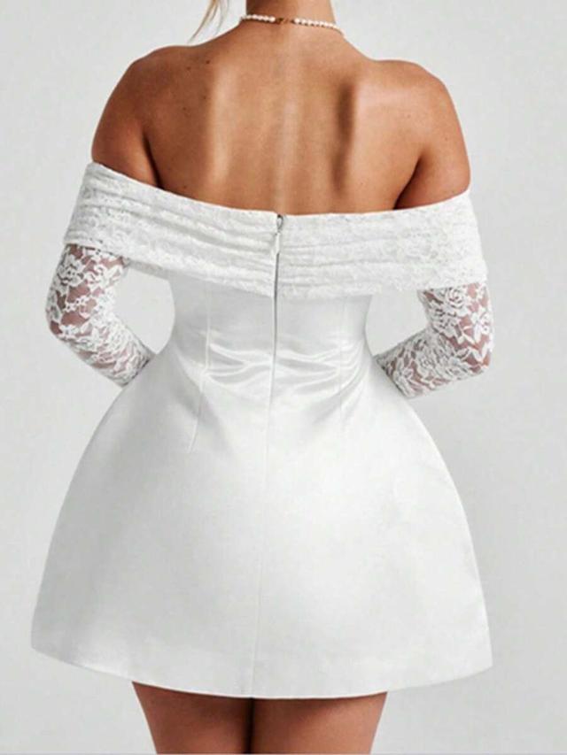 semi-sheer lace off-shoulder white mini dress