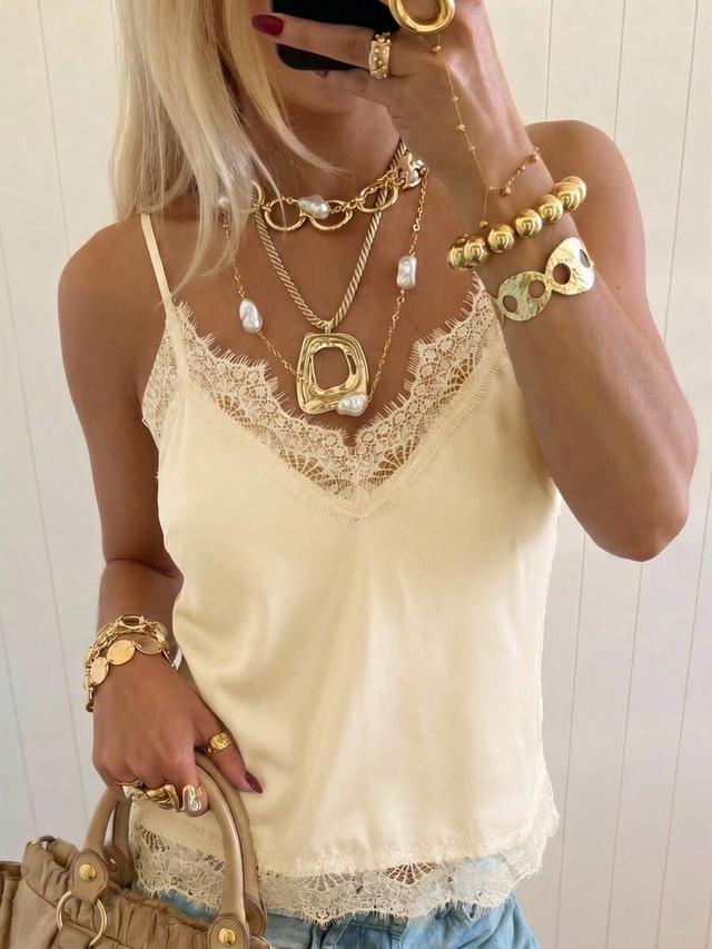cream satin camisole with delicate lace trim