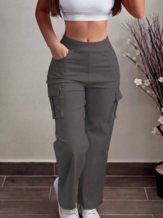 women's casual solid color straight leg cargo pants