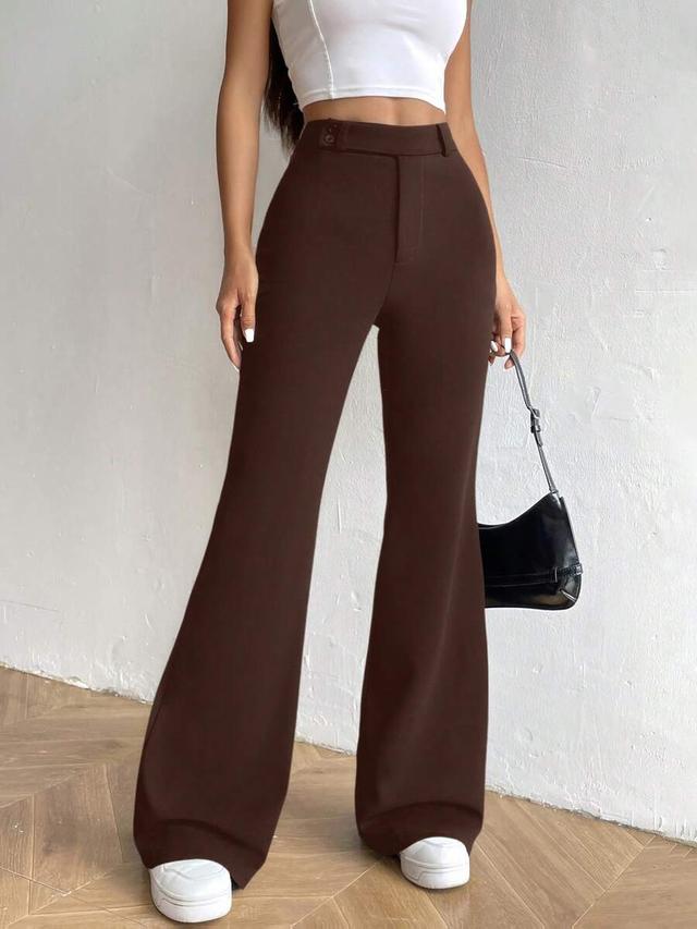 solid brown high waist flare trousers