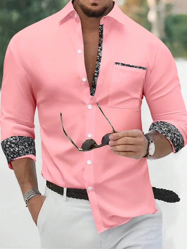 pink casual long sleeve shirt with floral patchwork