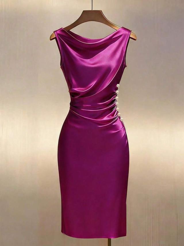 franclia champagne satin cowl neck sleeveless fitted dress
