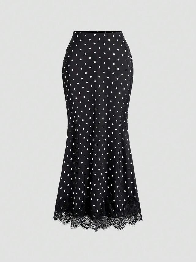 vintage polka dot lace patchwork midi skirt