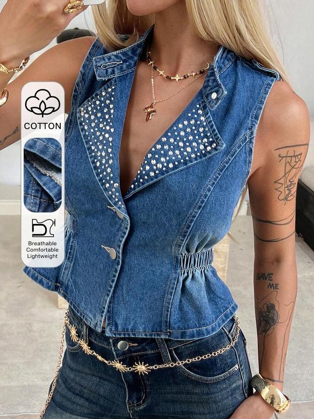 studded denim vest with cinched waist
