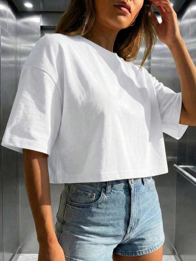 women's loose round neck short sleeve casual white top