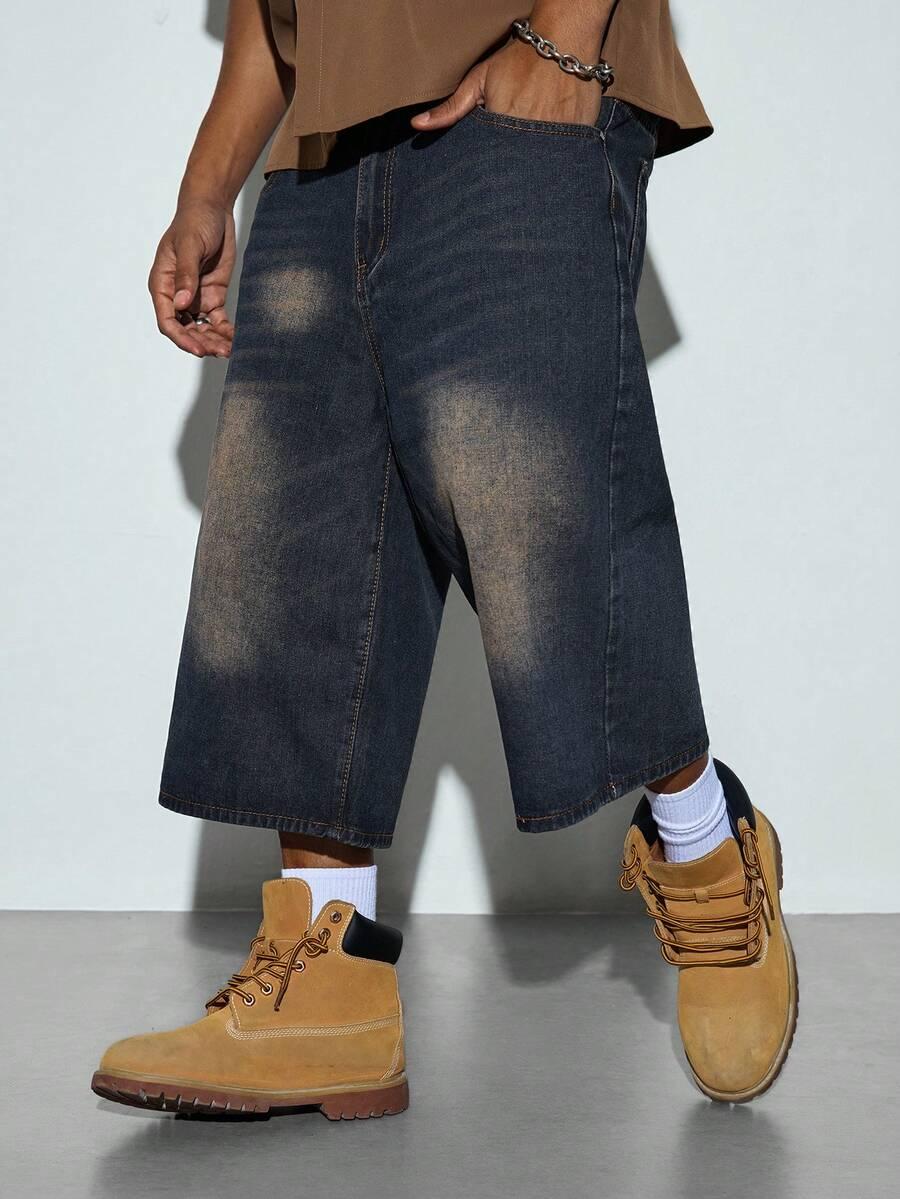 loose fit vintage wash denim bermuda shorts