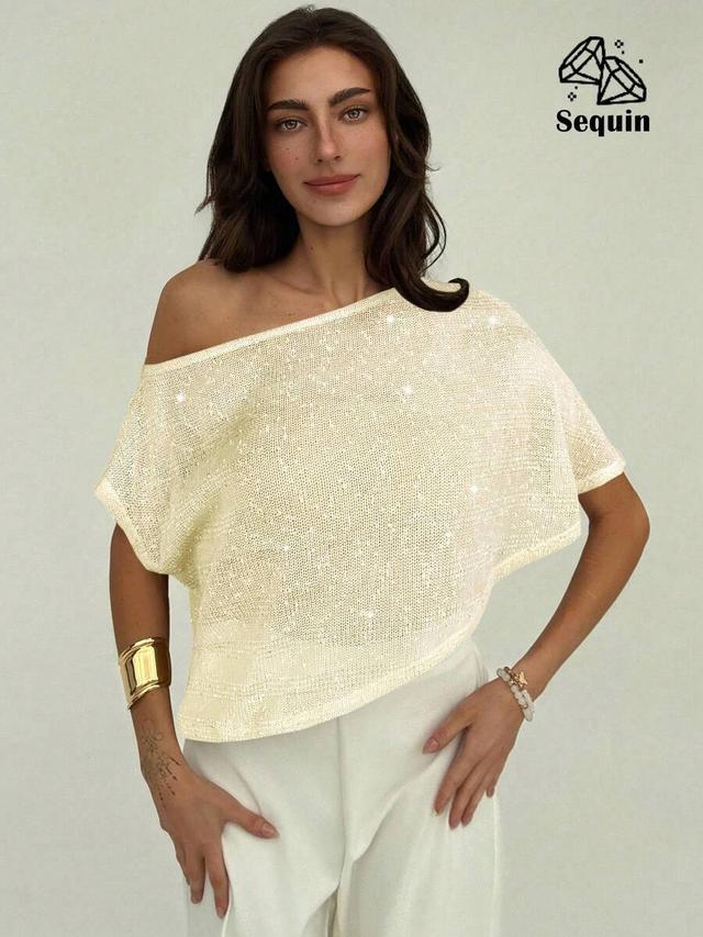 champagne sequin asymmetrical shoulder top