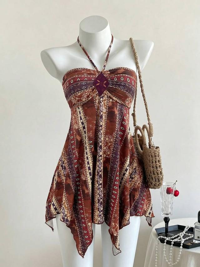 colorful printed bohemian halter vacation dress