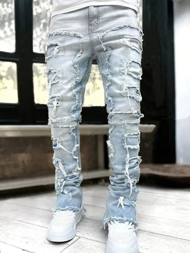men's distressed ripped light wash skinny jeans