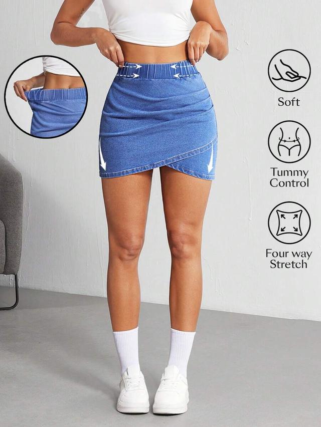 flexra women elastic waist wrap hem bodycon denim mini skirt