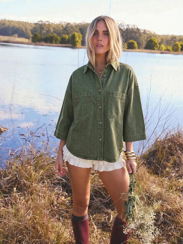 olive green washed cotton utility shirt