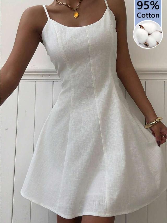 white cotton-linen sleeveless a-line cami dress