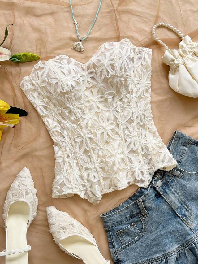 soleia white floral lace corset bustier top