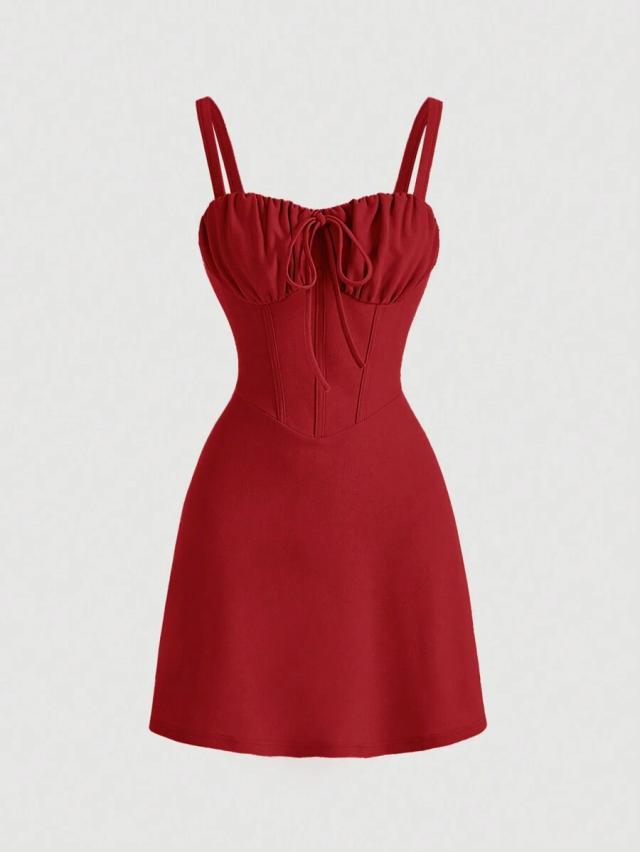 red solid color ruched bust strapless mini dress