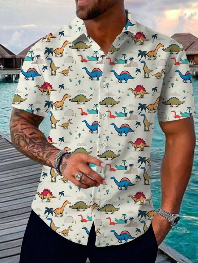 men's dinosaur print short sleeve casual shirt
