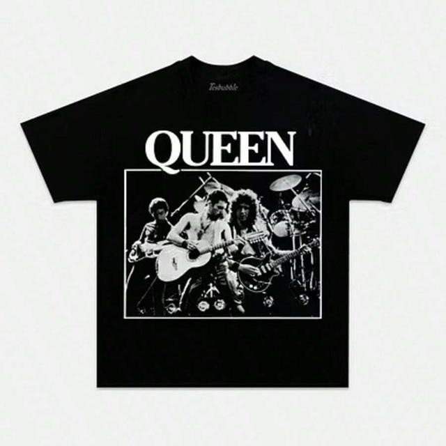 women's casual queen band print black t-shirt
