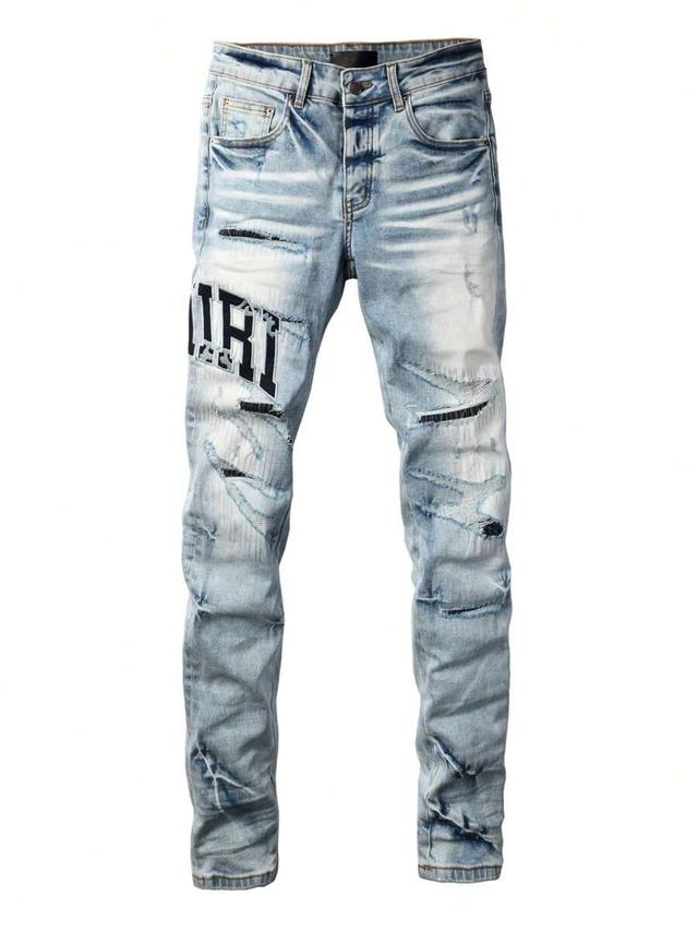 distressed light wash slim fit denim jeans