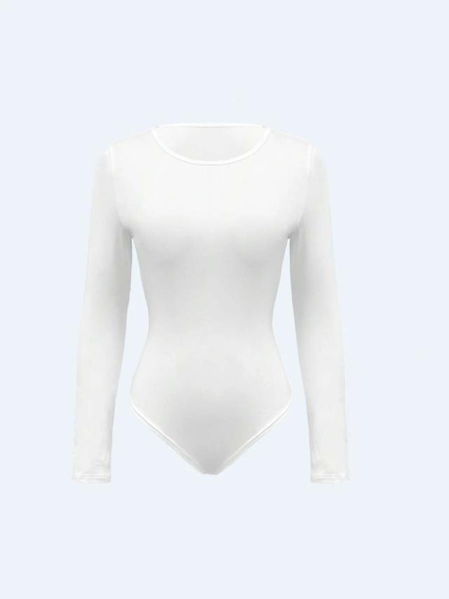 white long sleeve slim fit casual bodysuit
