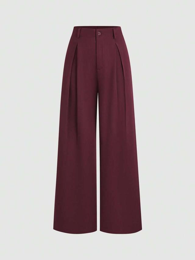 burgundy vintage elegant jacquard weave pleated wide leg trousers