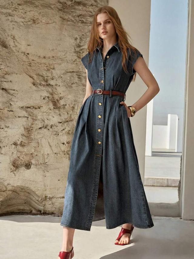 premium casual commuter front button denim dress