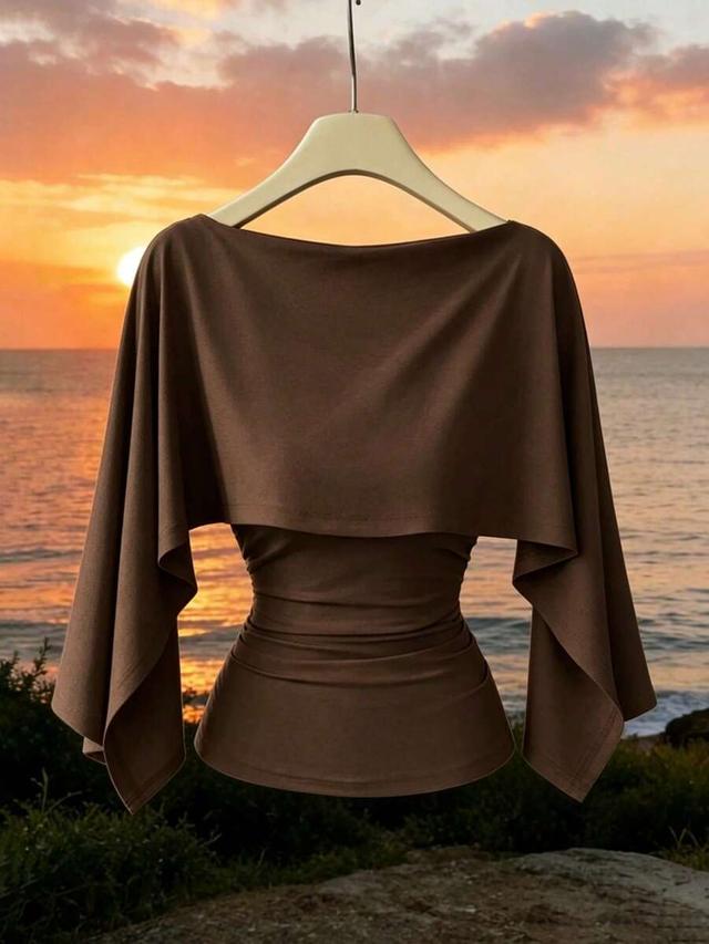 brown sleeveless shawl collar elastic knit fitted top