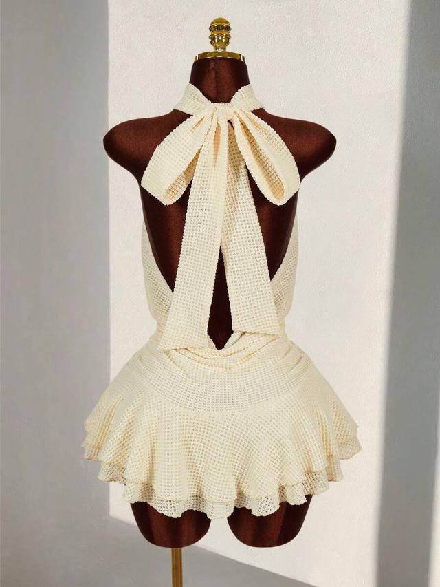 romantic boho textured sheer high neck mini dress