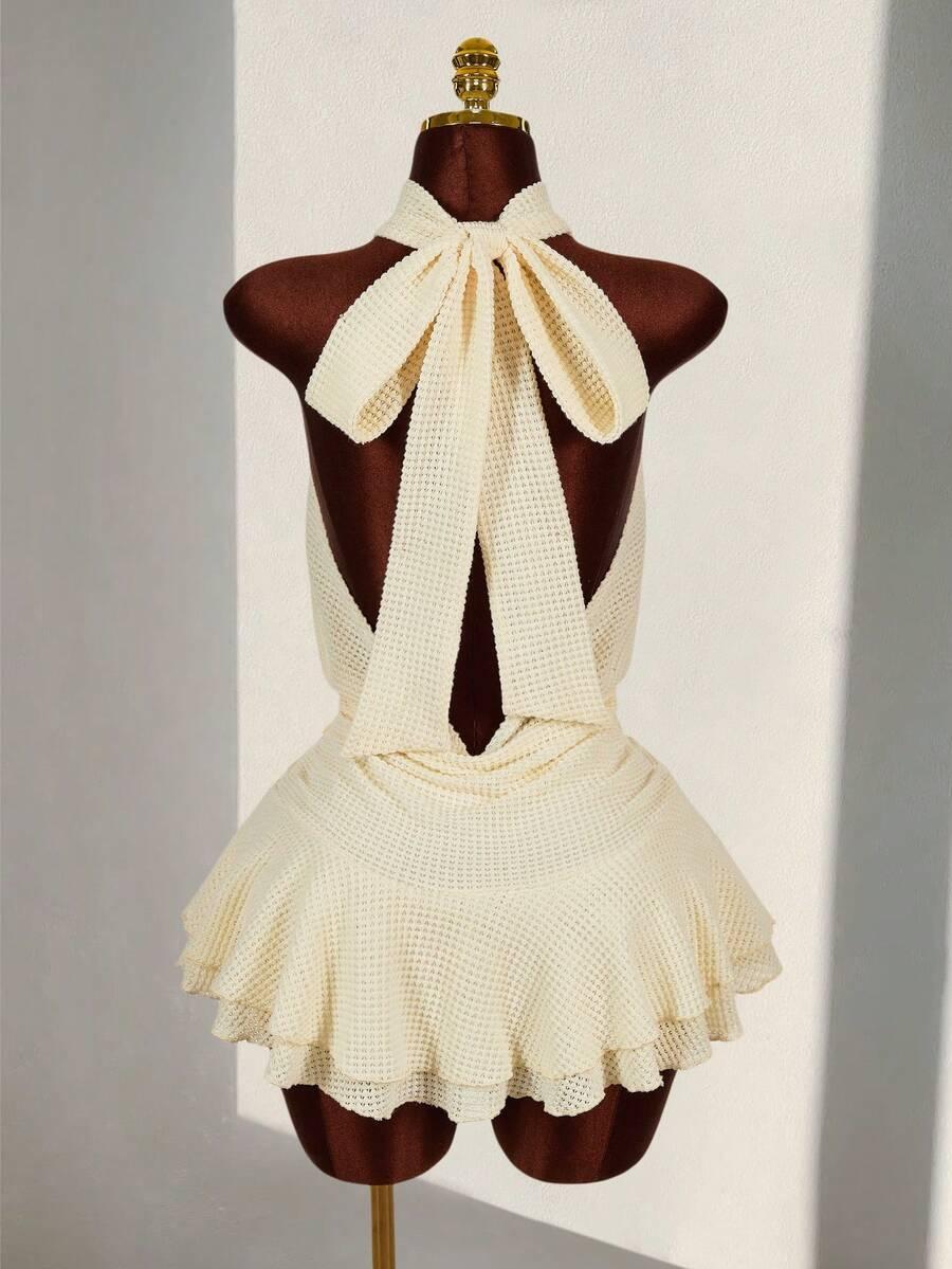 romantic boho textured sheer high neck mini dress