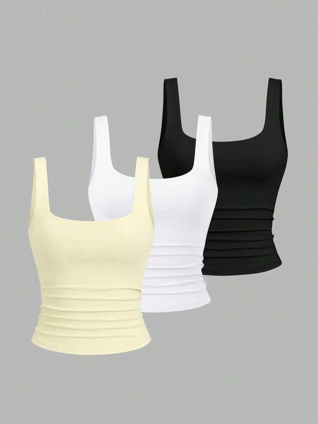 yellow casual pleated square neck camisole