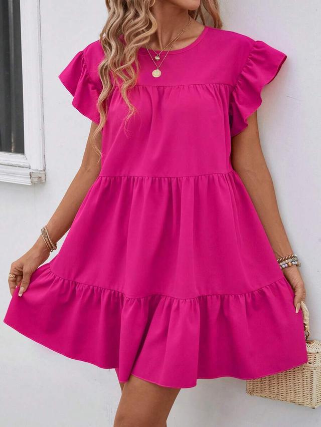 fuchsia tiered ruffle sleeve mini dress
