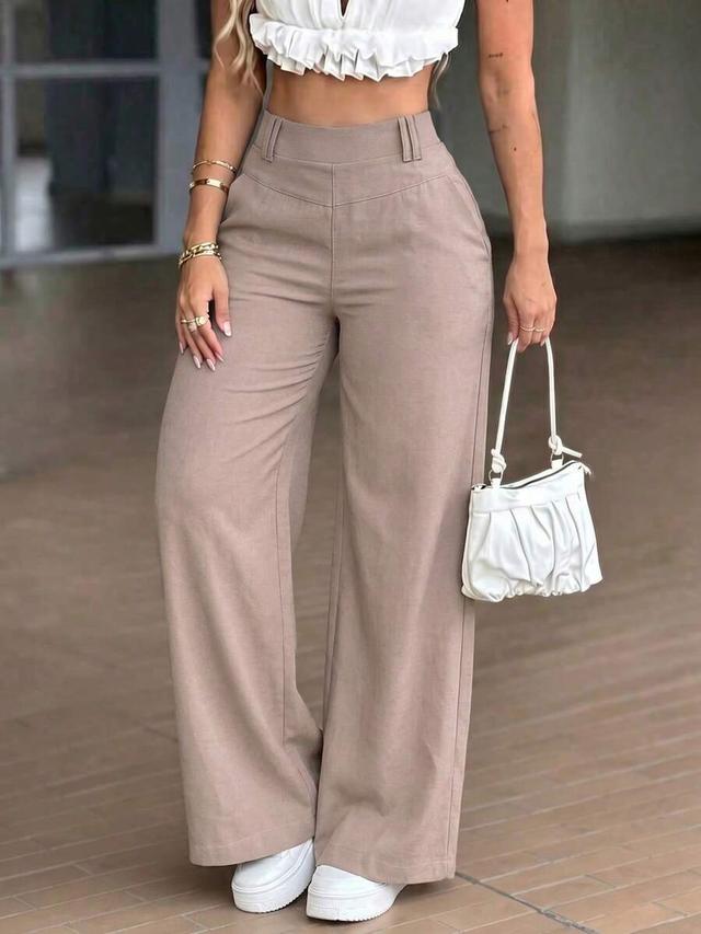 glamskin high-waist solid color wide leg linen trousers