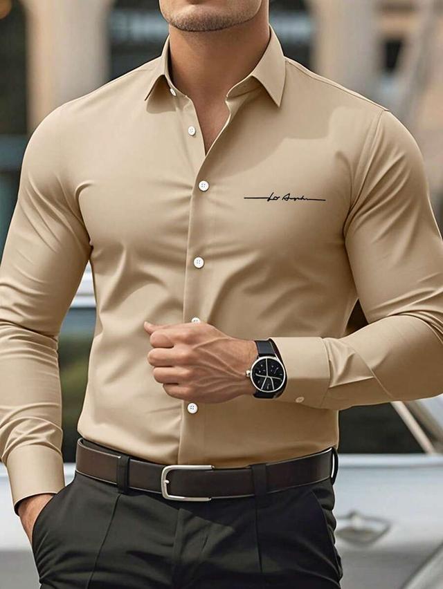 beige long sleeve formal button down shirt