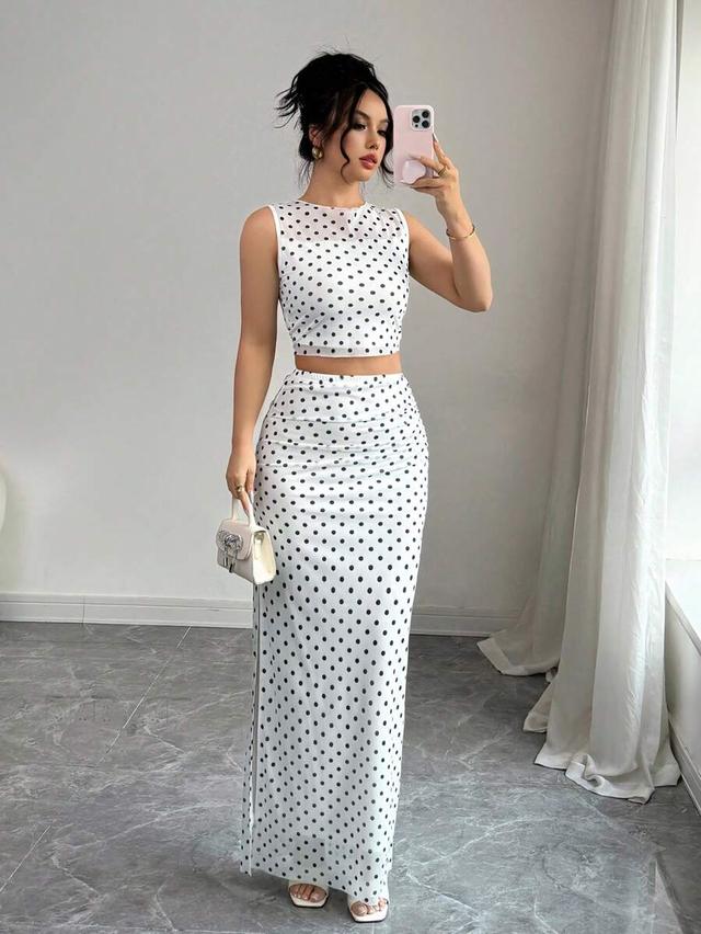 polka dot mesh ruched sleeveless skirt
