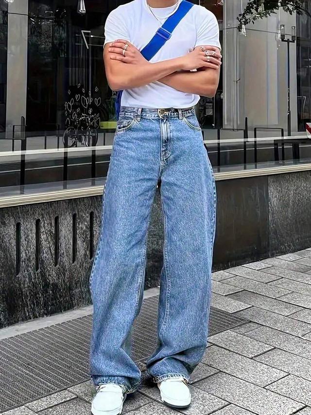 men's fashion retro loose wide leg jeans