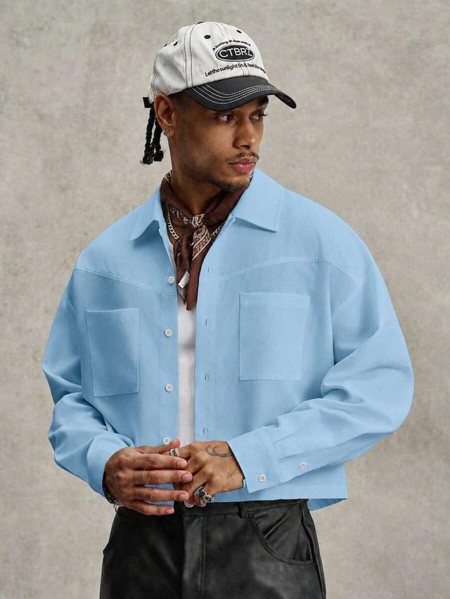 light blue boxy fit patchwork long sleeve shirt