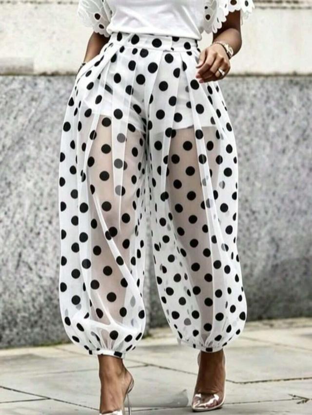 polka dot sheer mesh cuffed ankle pants