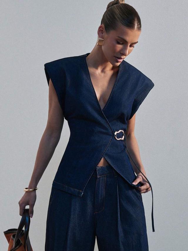 hauture women's shoulder impact denim wrap shirt
